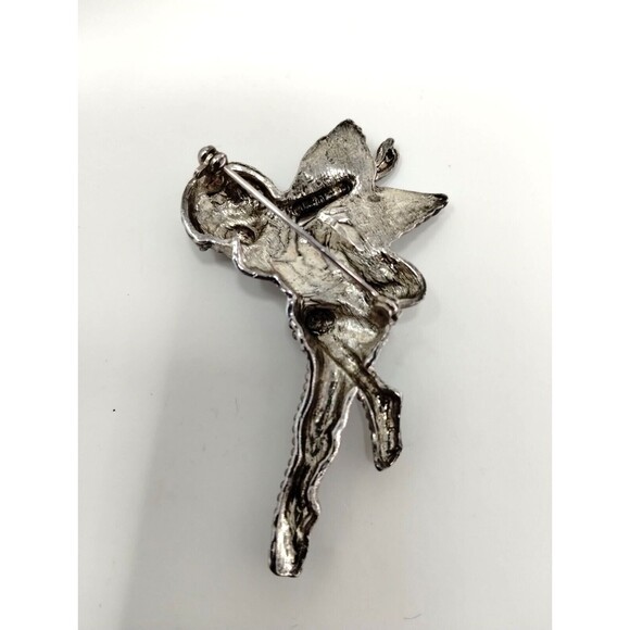 Vtg Pewter Angel Brooch Fairy Silver Tone Metal Texture Unbranded Substantial - Picture 7 of 7